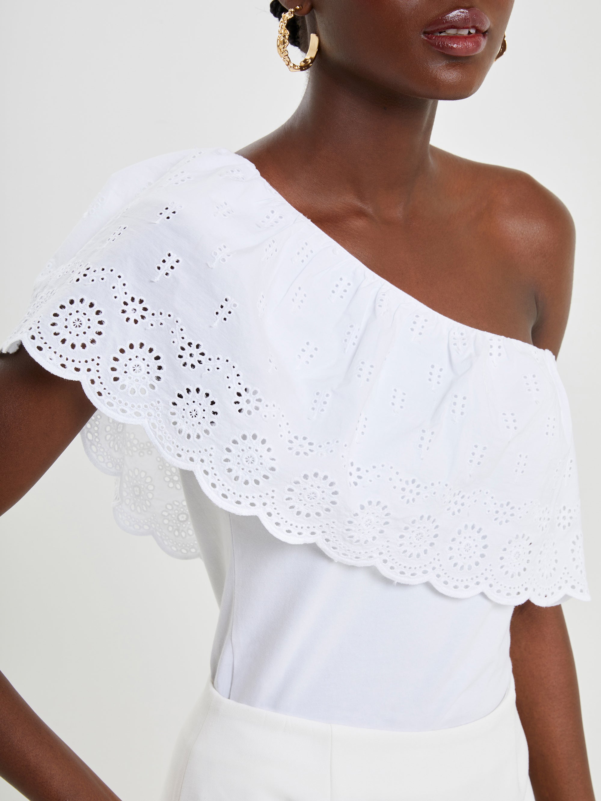 Rosana Broderie One Shoulder Top Linen White | French Connection UK