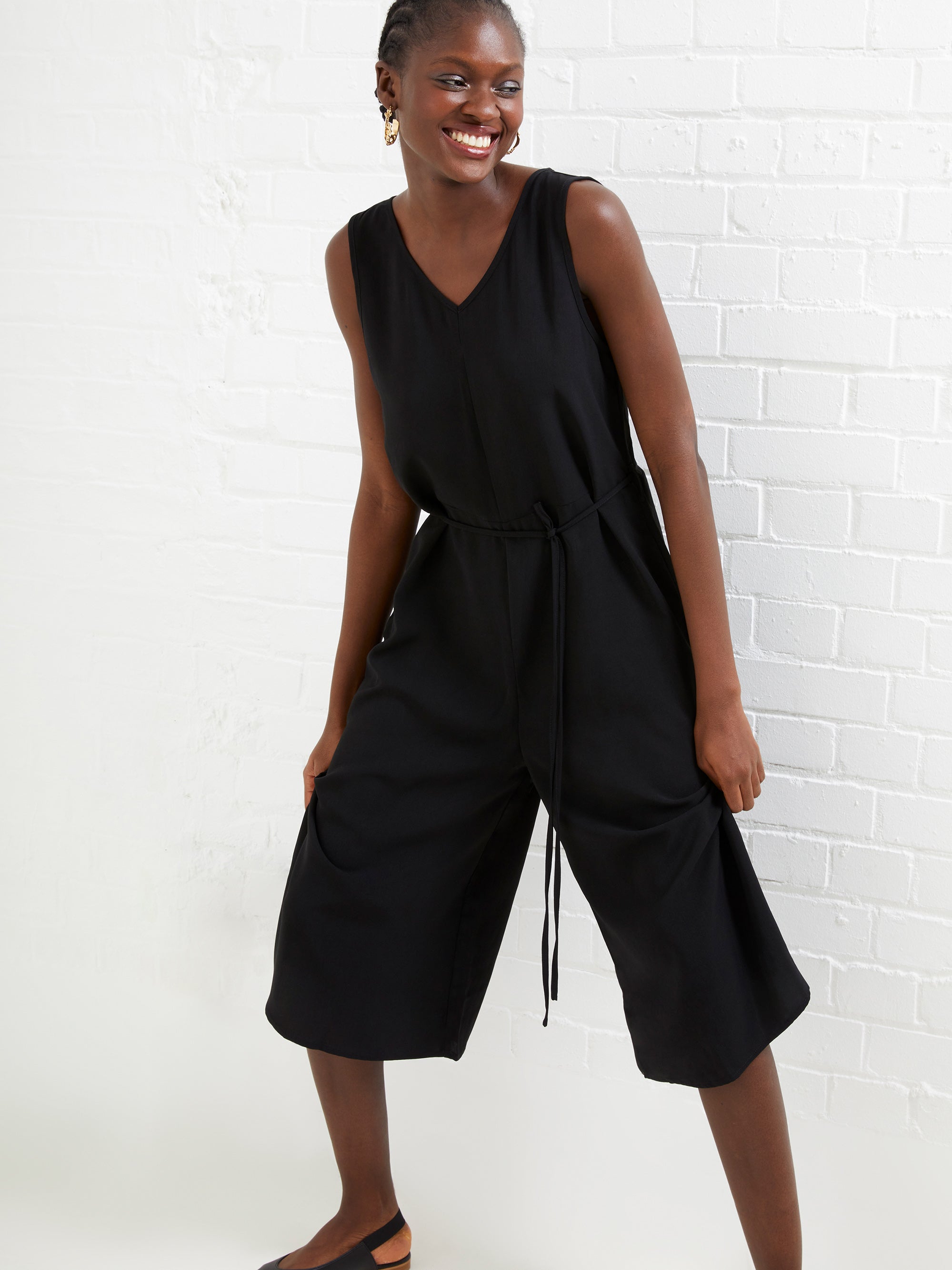 Black culotte hot sale jumpsuit