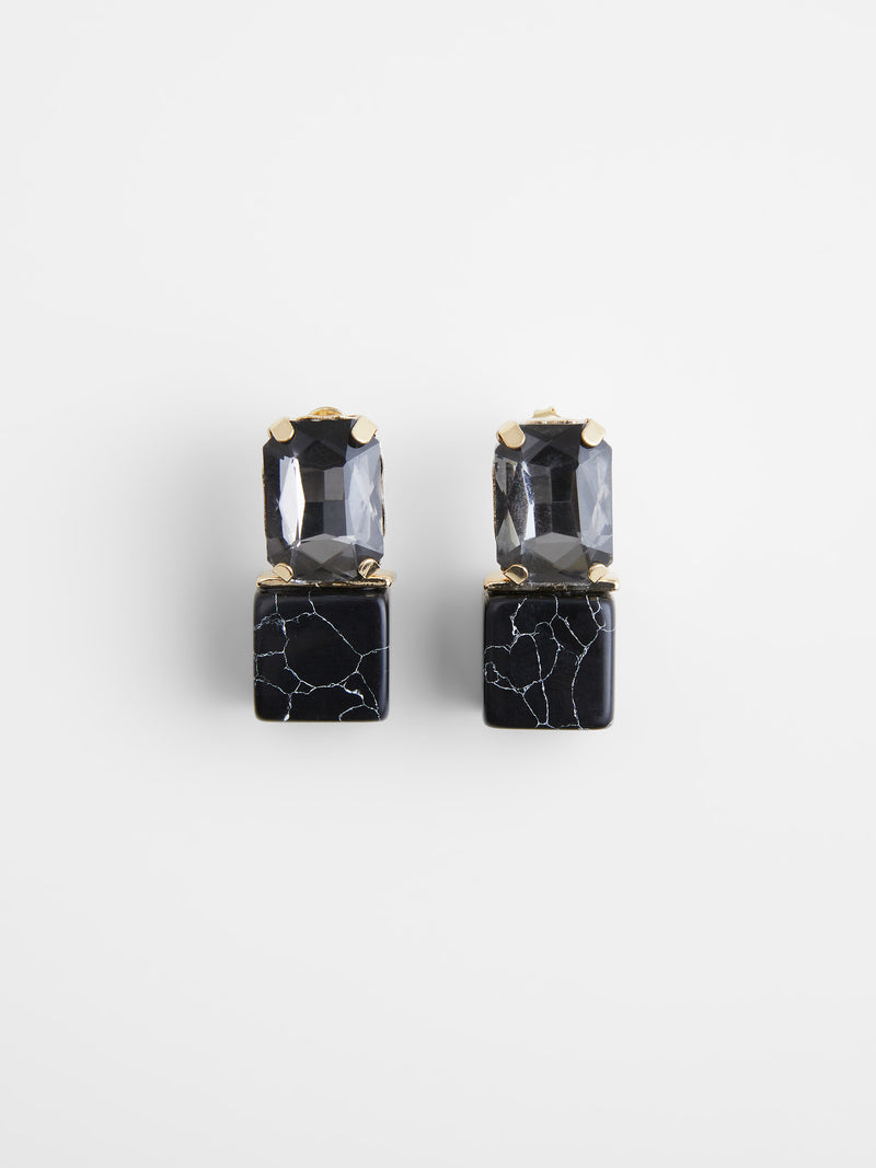 Stone Cube Stud Earrings