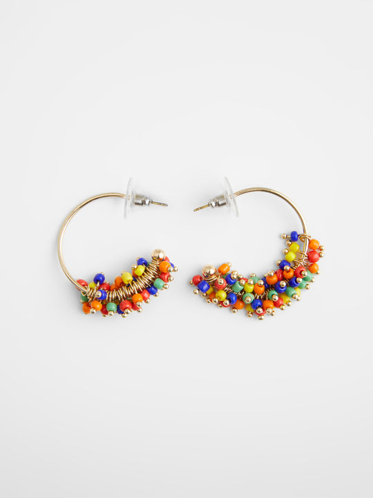 Multi Rainbow Bead Hoop Earrings