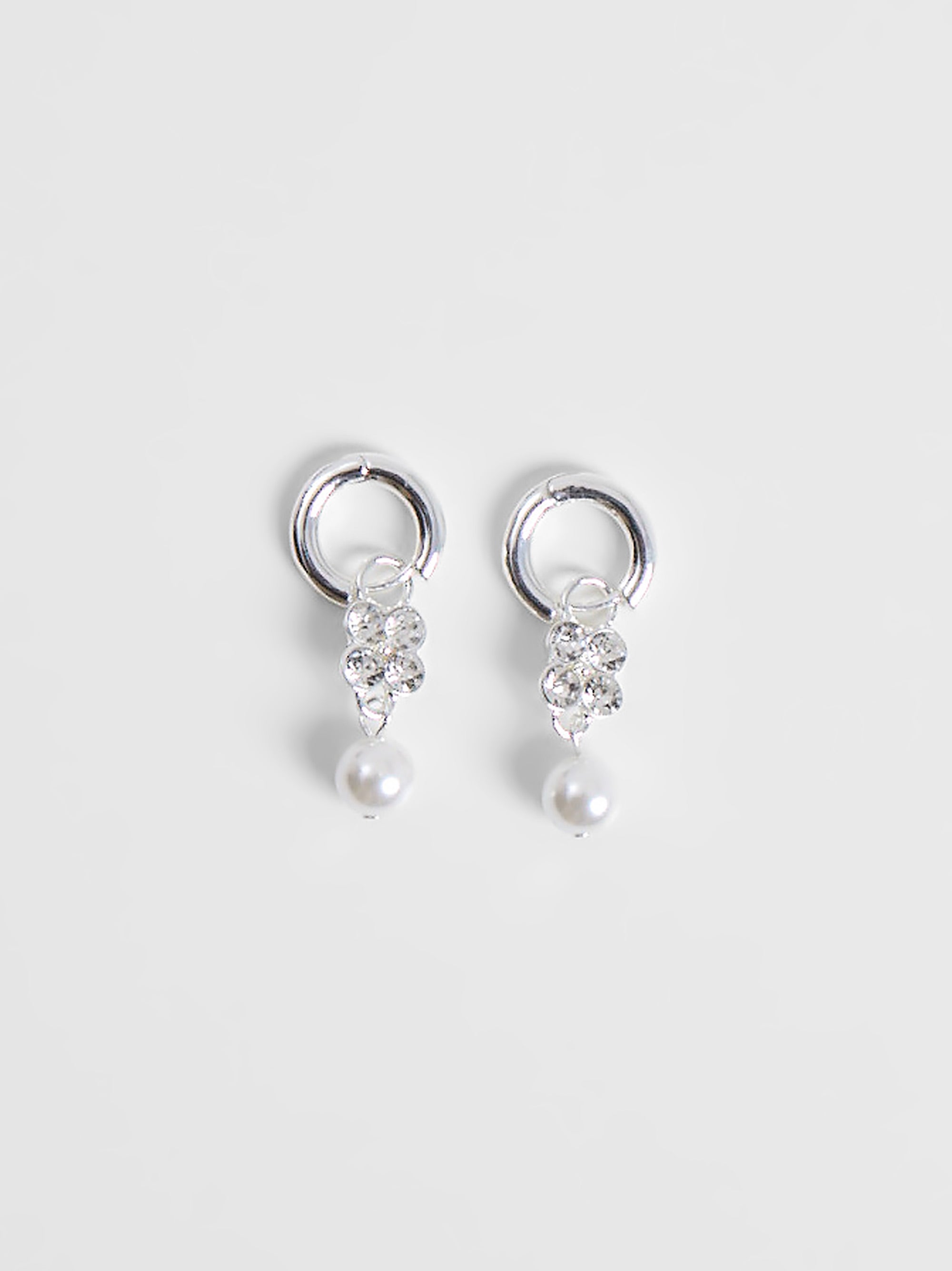 Pearl & Diamante Flower Huggie Hoop Earrings