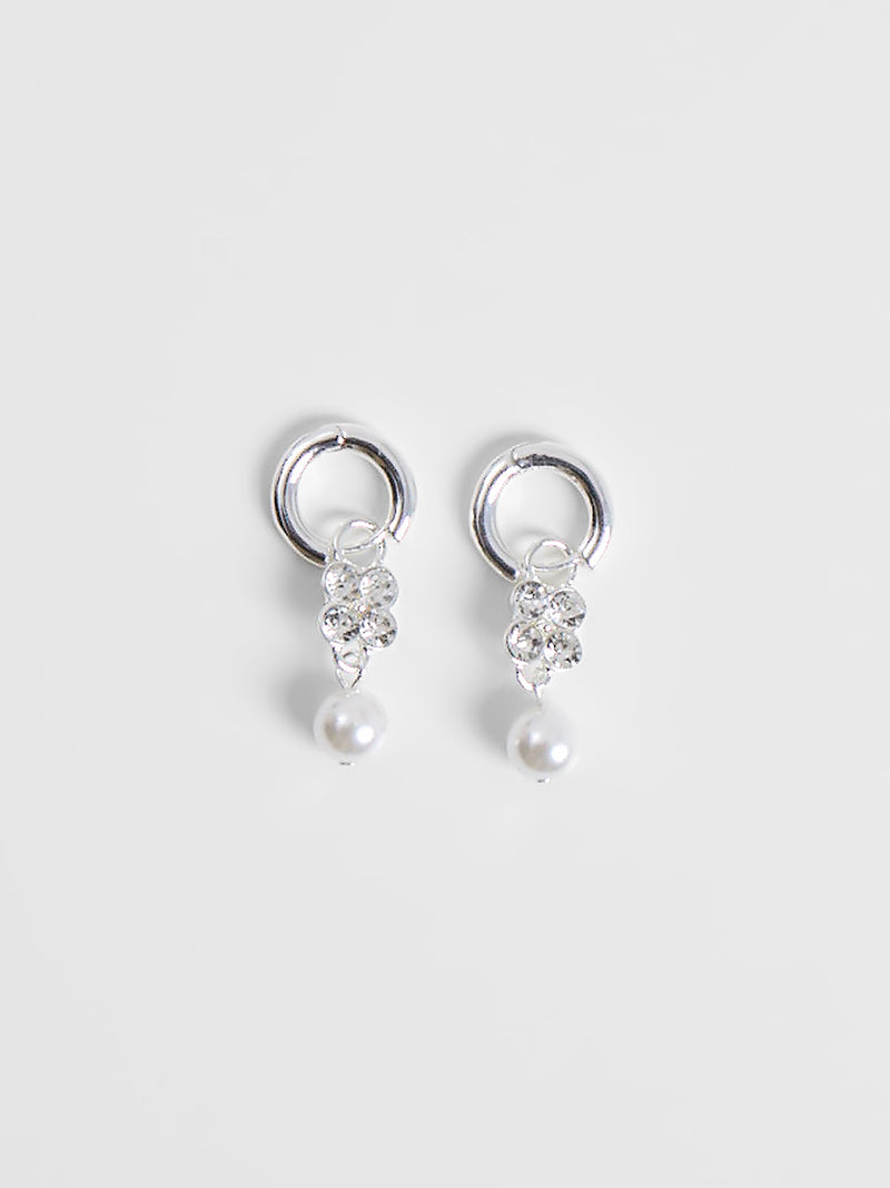 Pearl & Diamante Flower Huggie Hoop Earrings
